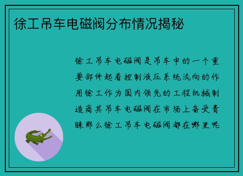 徐工吊车电磁阀分布情况揭秘