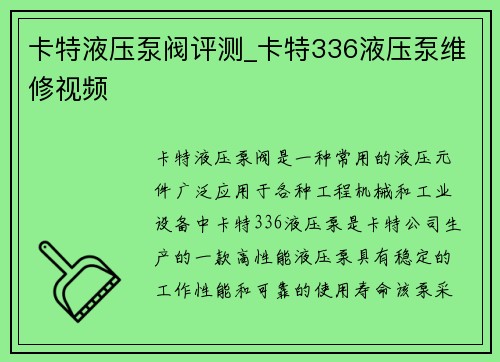 卡特液压泵阀评测_卡特336液压泵维修视频