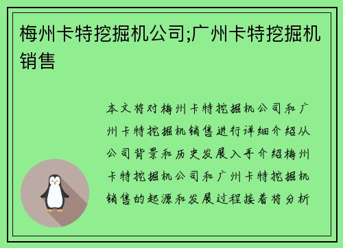 梅州卡特挖掘机公司;广州卡特挖掘机销售